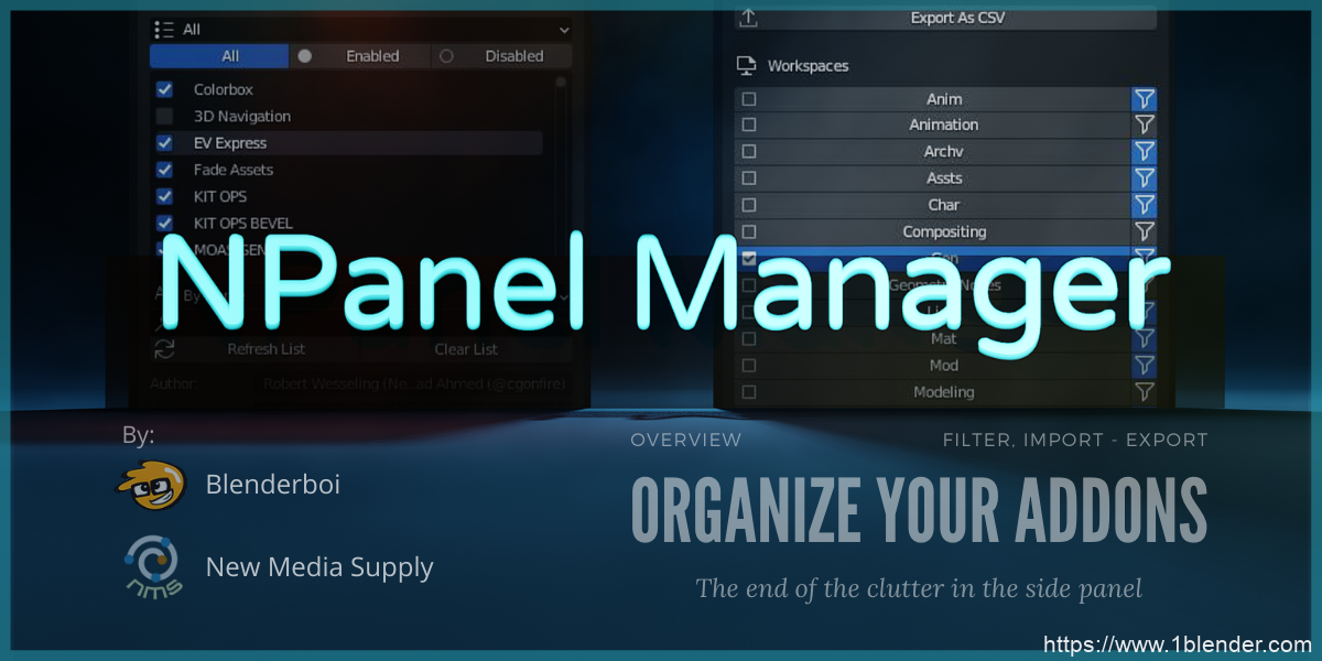 中文版Blender插件-侧面板Addon管理自定义整理器插件NPanel Manager