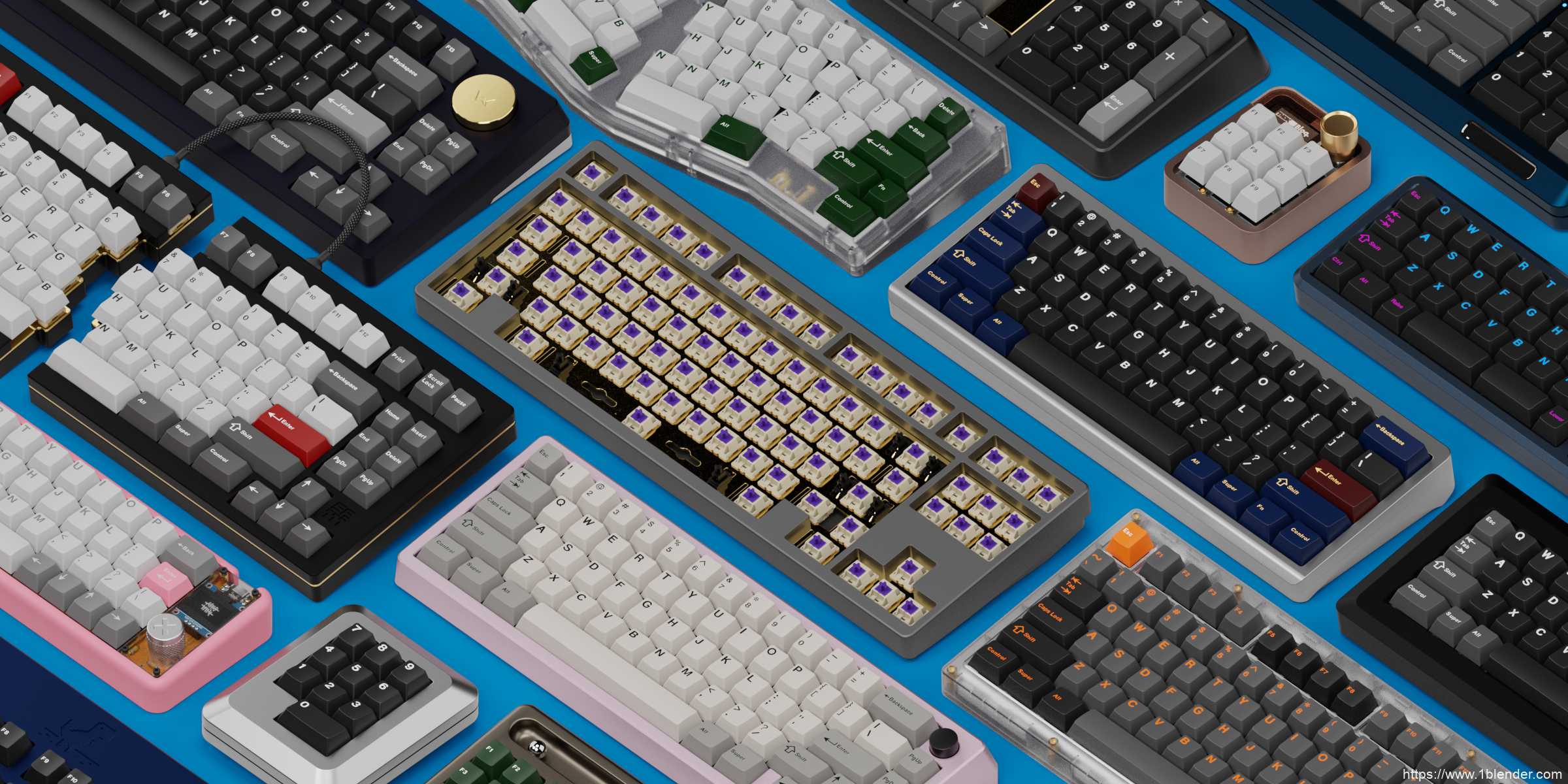 Blender三维机械键盘键帽设计可视化渲染套件Keyboard Render Kit 2