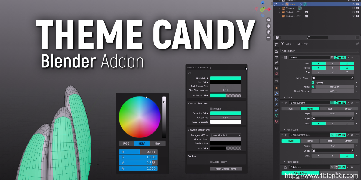 Blender中文版插件-一键更换调整Blender主题选择颜色UI配色糖果插件Theme Candy v1.4.1 教程