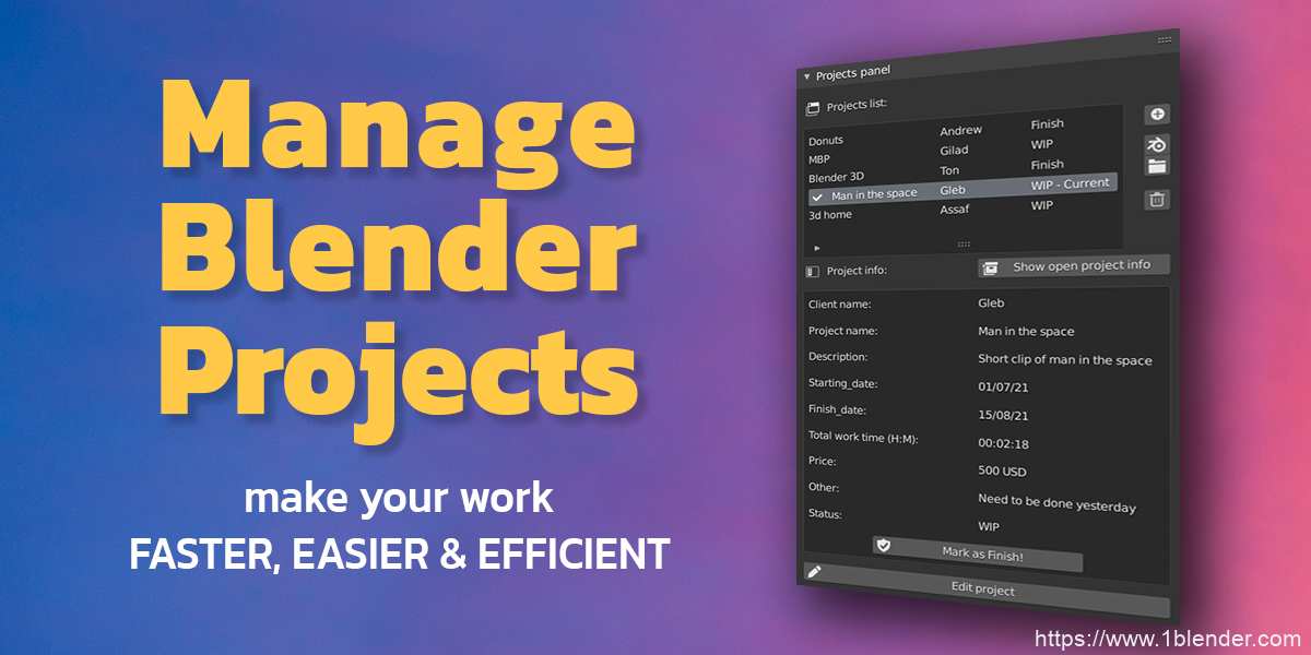 Blender插件-工程项目管理状态时间追踪进度Manage Blender Projects – Mbp v2 +插件教程