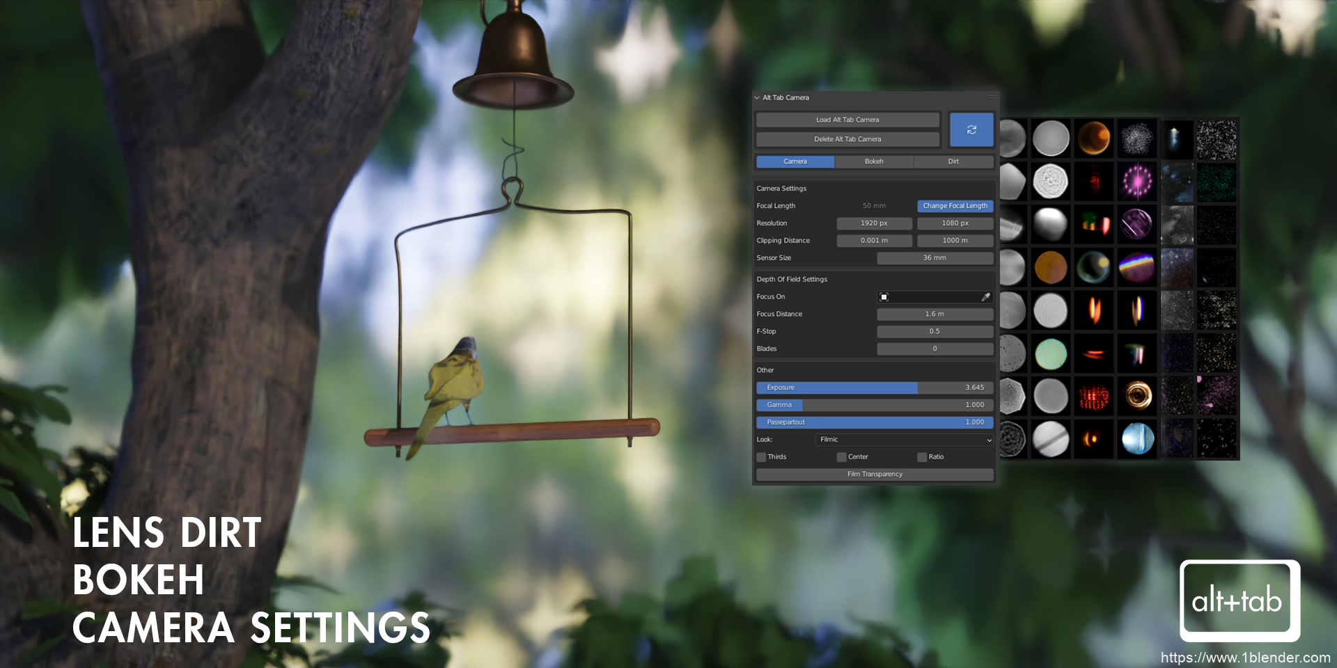 Blender中文版插件-Alt Tab Camera v1.2.0真实物理照片级摄像机散景景深插件