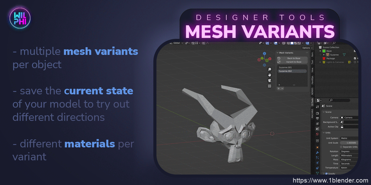 Designer Tools: Mesh Variants V1.0.0网格对象无限变体Blender插件