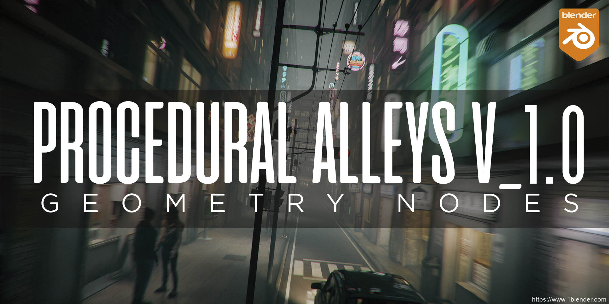 Blender程序巷子街道日系灯牌建筑群预设源文件Procedural Alleys v1.5