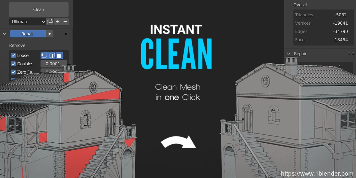 Blender中文版插件-Instant Clean V2.0.1网格清理布线优化插件