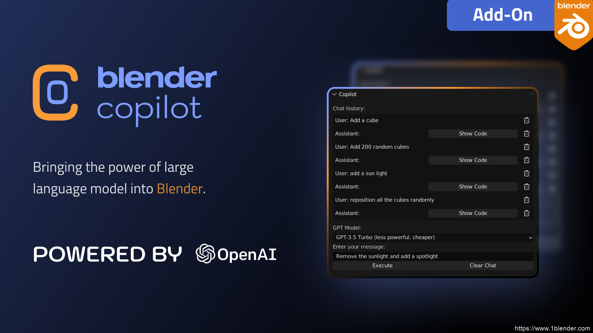 自然语言AI人工智能联动建模插件Blender Copilot (Blender Gpt) V1.0.1