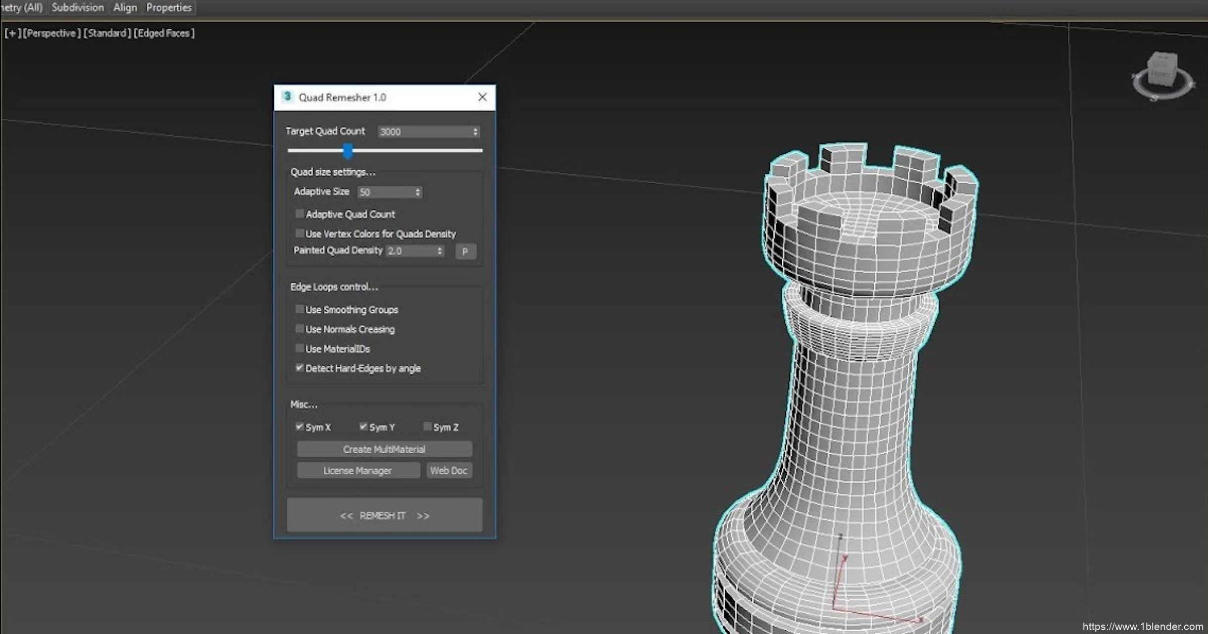 中文汉化版-自动拓扑重构三角面转四边面插件Blender插件Exoside Quad Remesher v1.2.2，一键拓扑神器