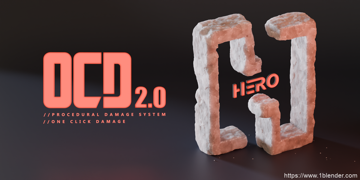 一键模型破旧损坏生成Blender中文版插件Ocd (One Click Damage) V2.0.1 Blender add-on