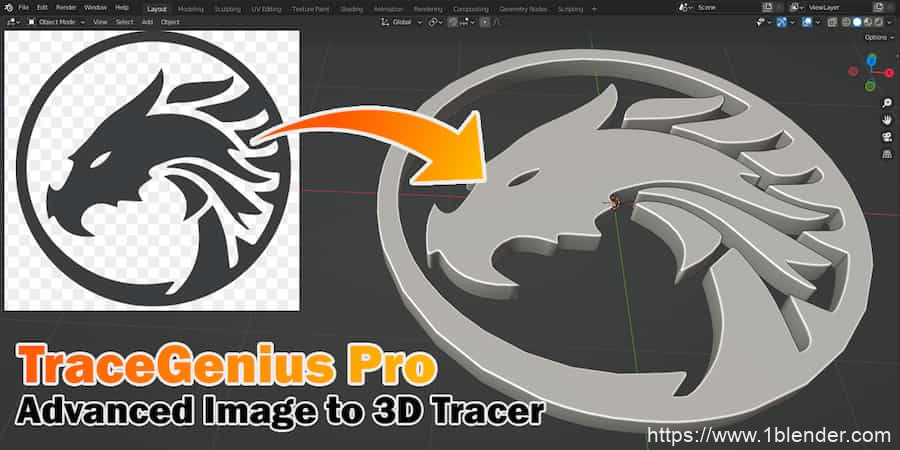 中文版-2D图片转3D模型一键生成Blender插件 Tracegenius Pro – Advanced 2D Image To 3D Tracer